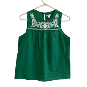 J. Crew Green Tank Top with White Embroidery